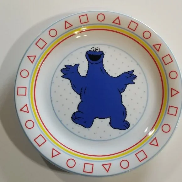 Sesame Street Childs Plate Bowl Porcelain Cookie Monster 2 pc set Vintage - Picture 9 of 9